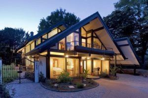 Modern house architecture in wooden style.